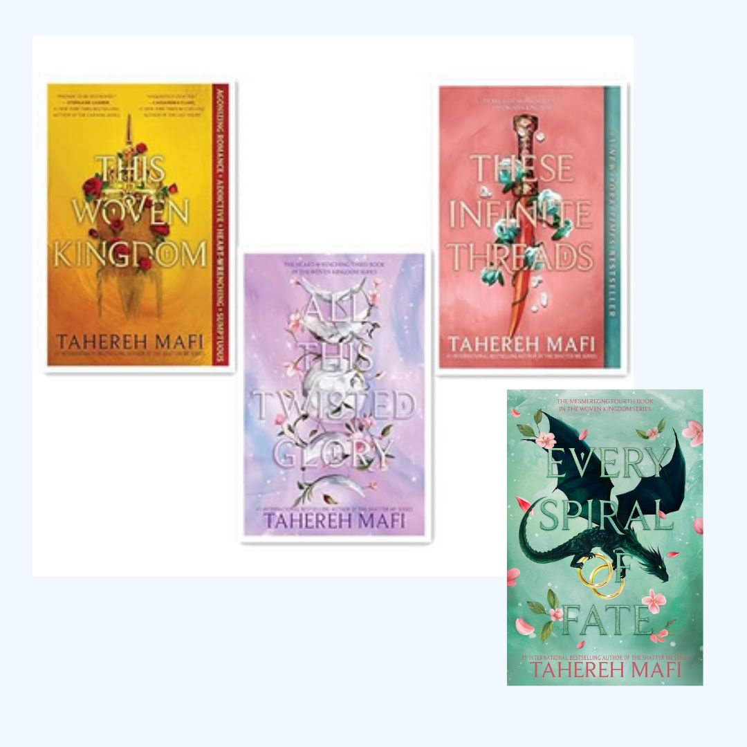 Blue and White Modern Bordered Background Instagram Post (2) This Woven Kingdom / These Infinite Threads / All This Twisted Glory/Every Spiral of Fate by Tahereh Mafi - الصورة 1